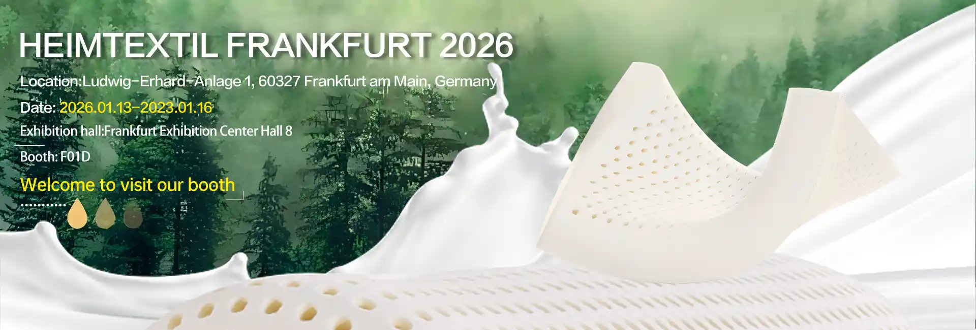 Pasiruošę 2026 m. Tarptautinei namų ir komercinės tekstilės mugei? Apsilankykite „Jiasheng Latex“ adresu F01D